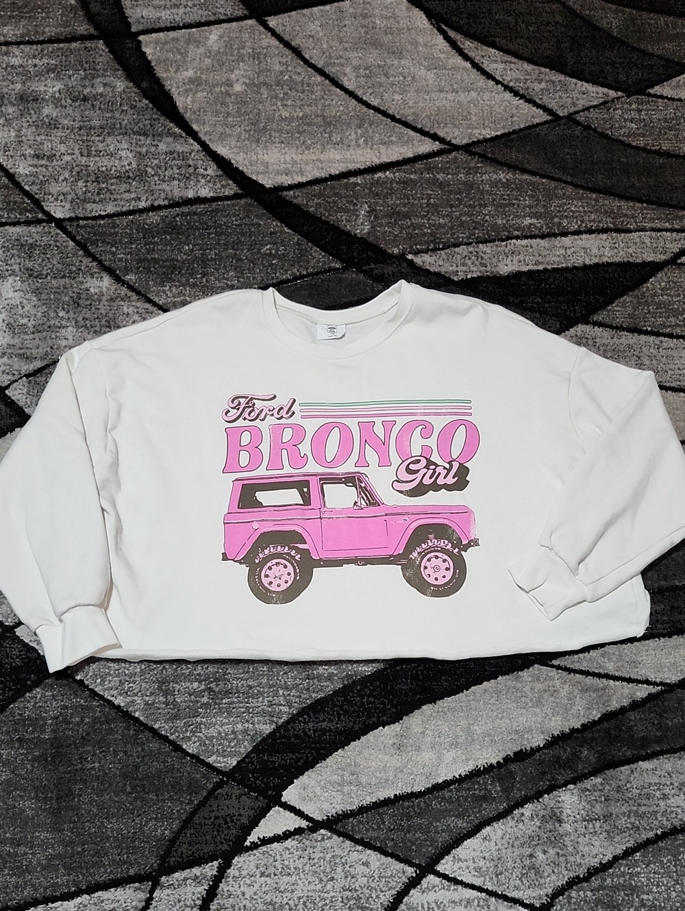 FORD BRONCO GIRL GRAPHIC OVERSIZED CROPPED FLEECE CREWNECK SWEATSHIRT 1X